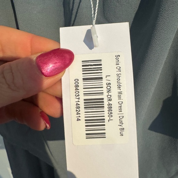 Baltic Born Sonia Off Shoulder Maxi Dress Large Dusty Blue NWT - Picture 11 of 15